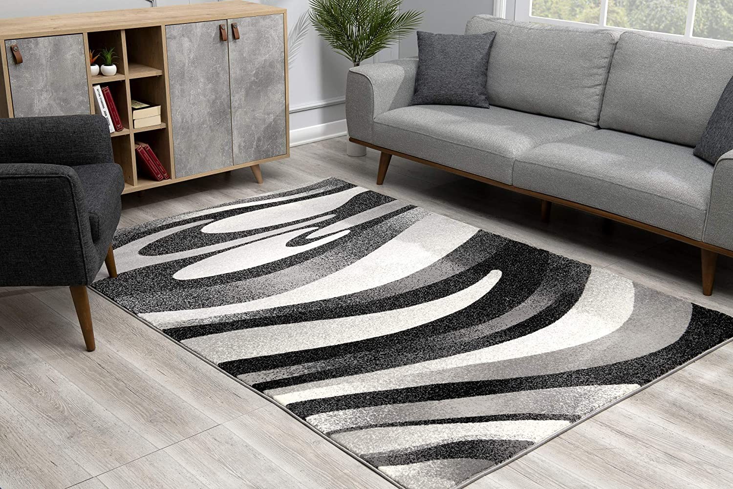 5" X 7" Gray Abstract Dhurrie Area Rug