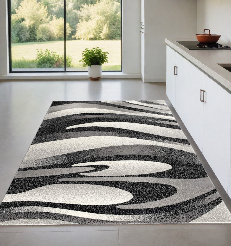 5' X 7' Gray Abstract Dhurrie Area Rug-394056-1