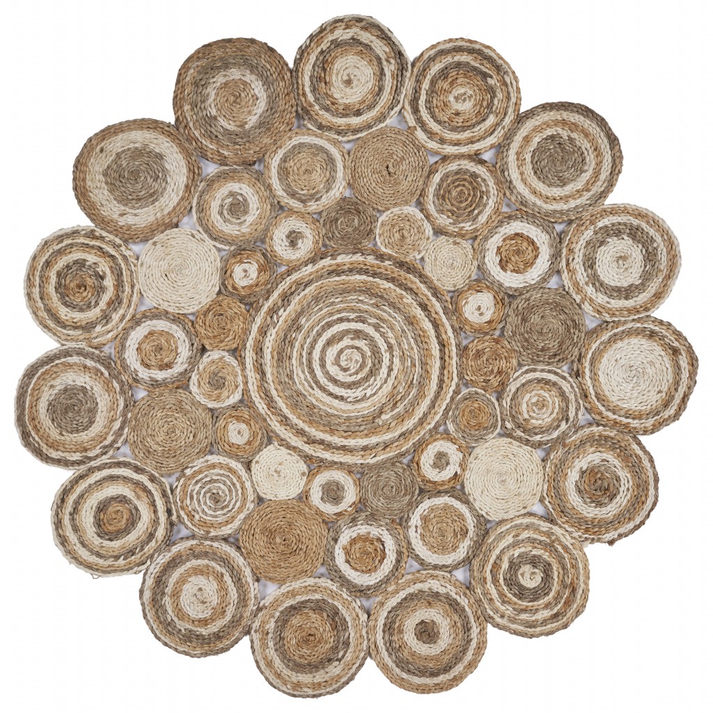 Multi-Toned Intricate Circle Natural Jute Area Rug-394211-1