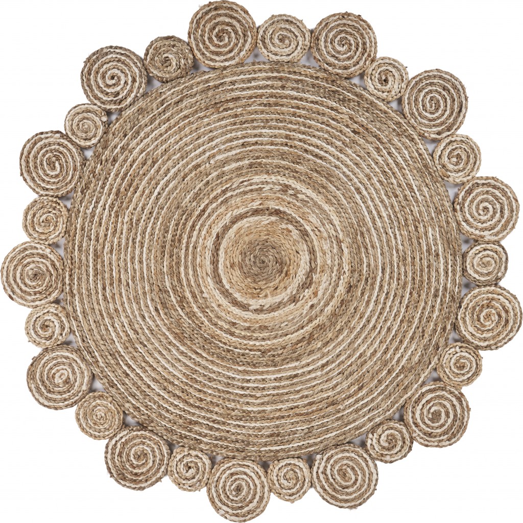 6' Beige Jute Hand Braided Round Rug-394215-1