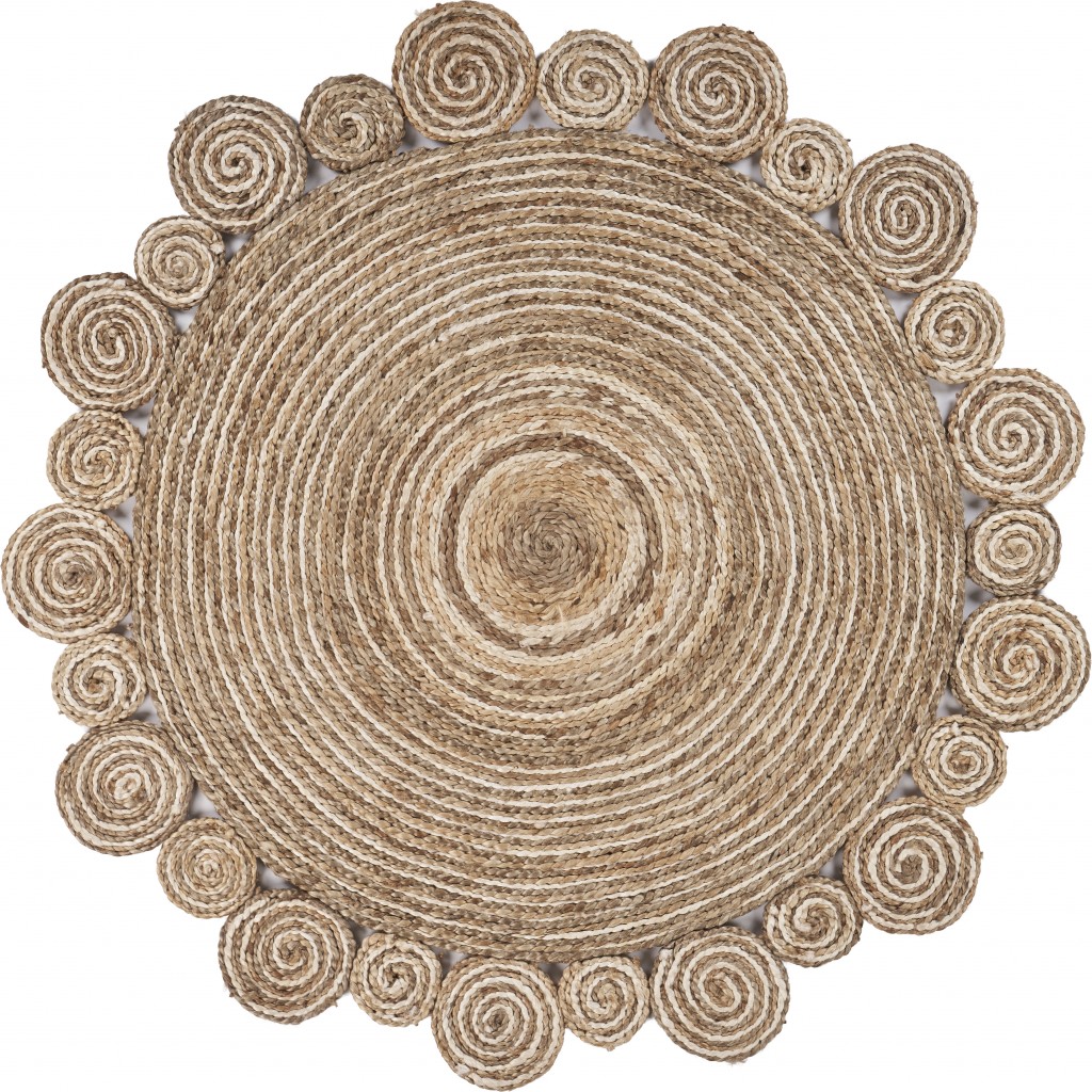 7' x 7' Beige Round Handmade Area Rug-394215-1