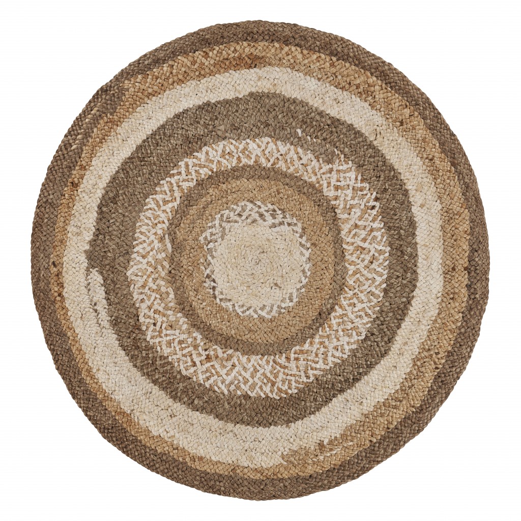 8' Beige Jute Hand Braided Round Rug-394218-1