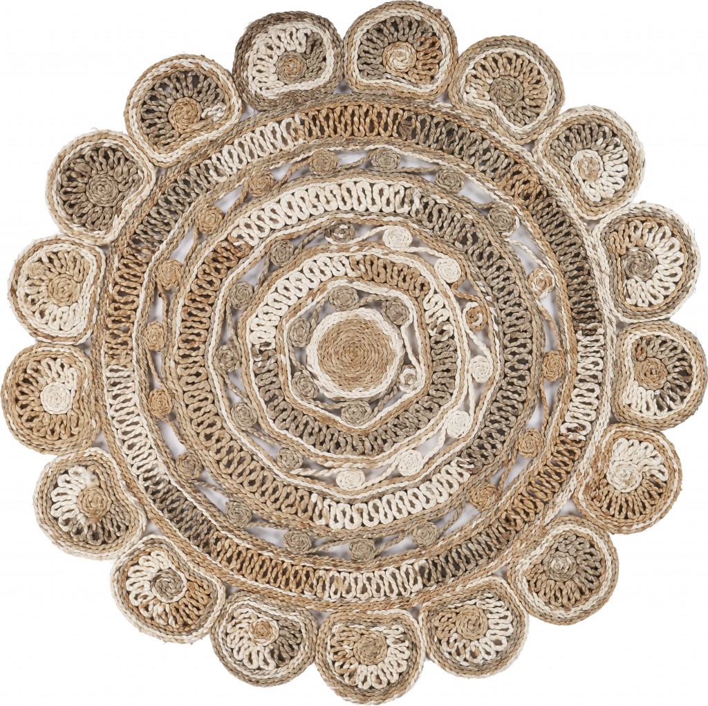 6' Beige Jute Hand Braided Round Rug-394220-1