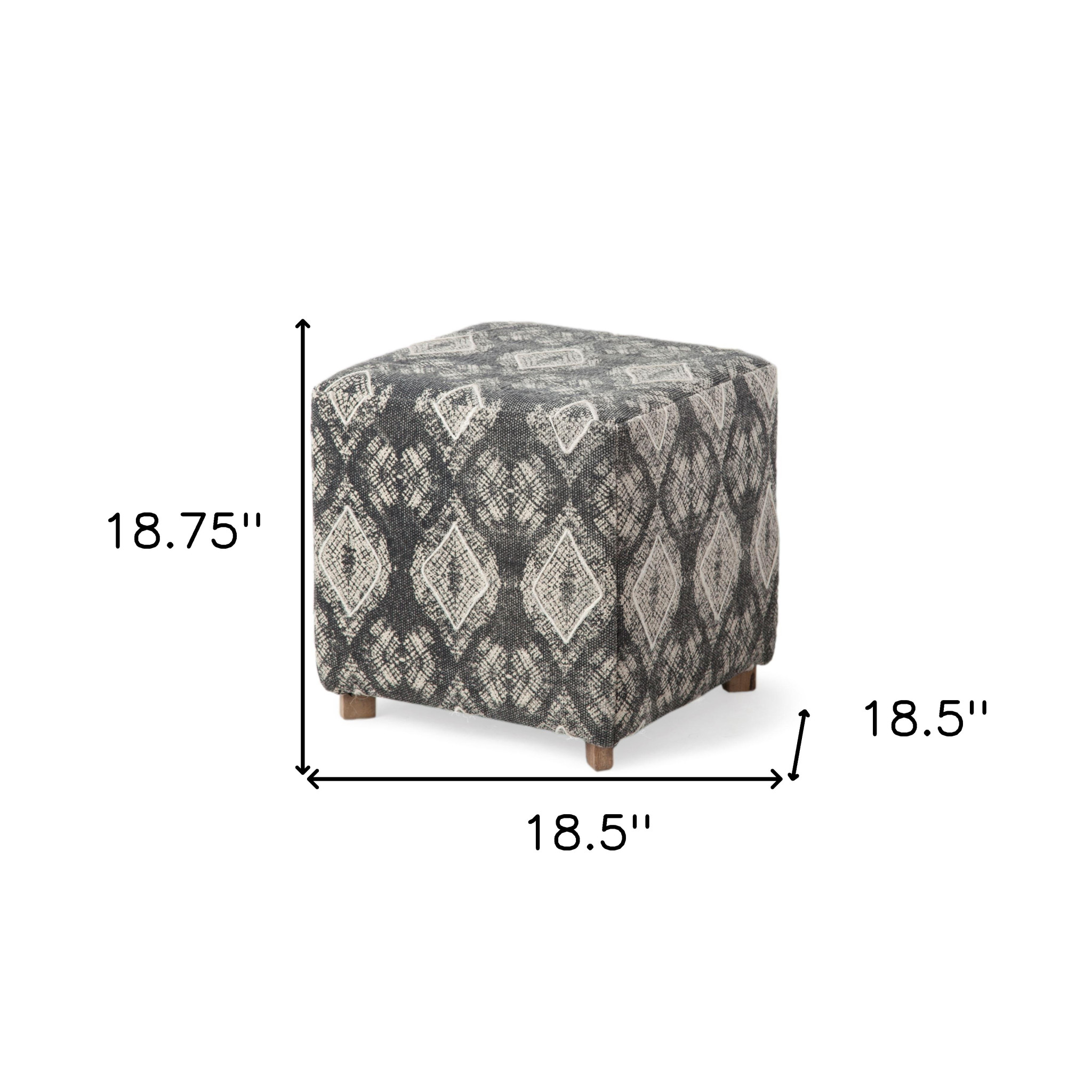 Patterned Fabric Covered Ottoman with Wooden Legs