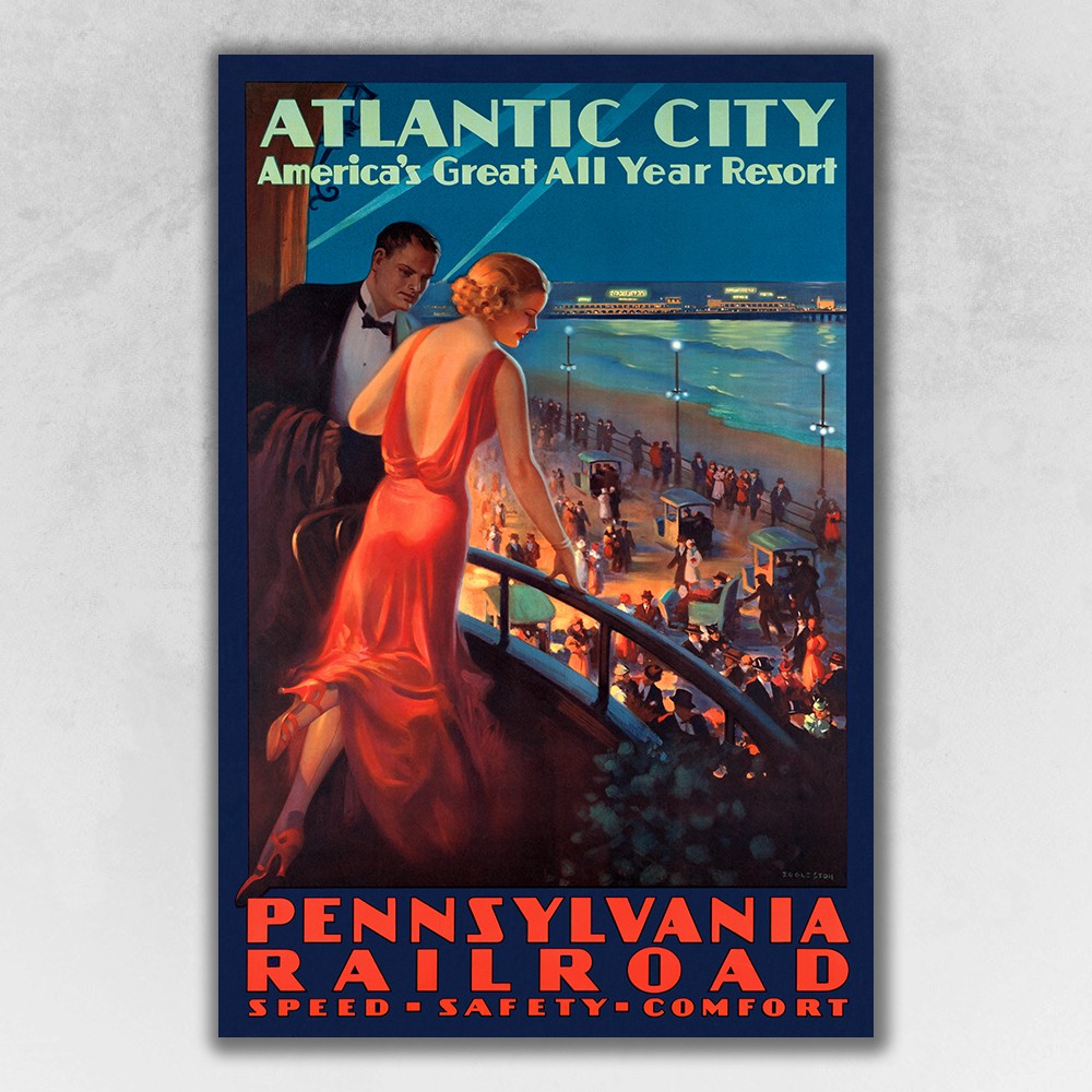 Vintage 1935 Atlantic City Travel Unframed Print Wall Art-394253-1