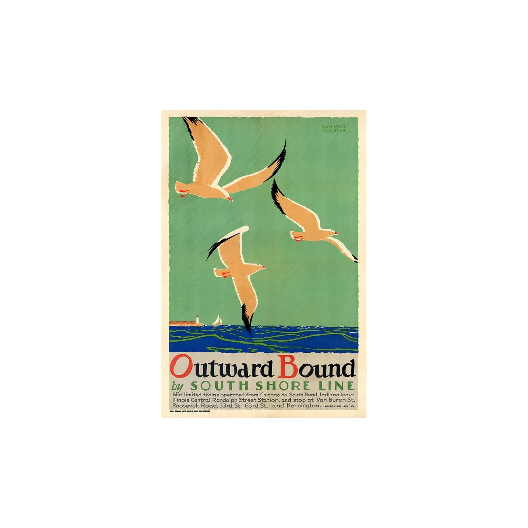 20" X 30"Birds Over Lake Michigan C1929 Vintage Travel Poster Wall Art-394331-1