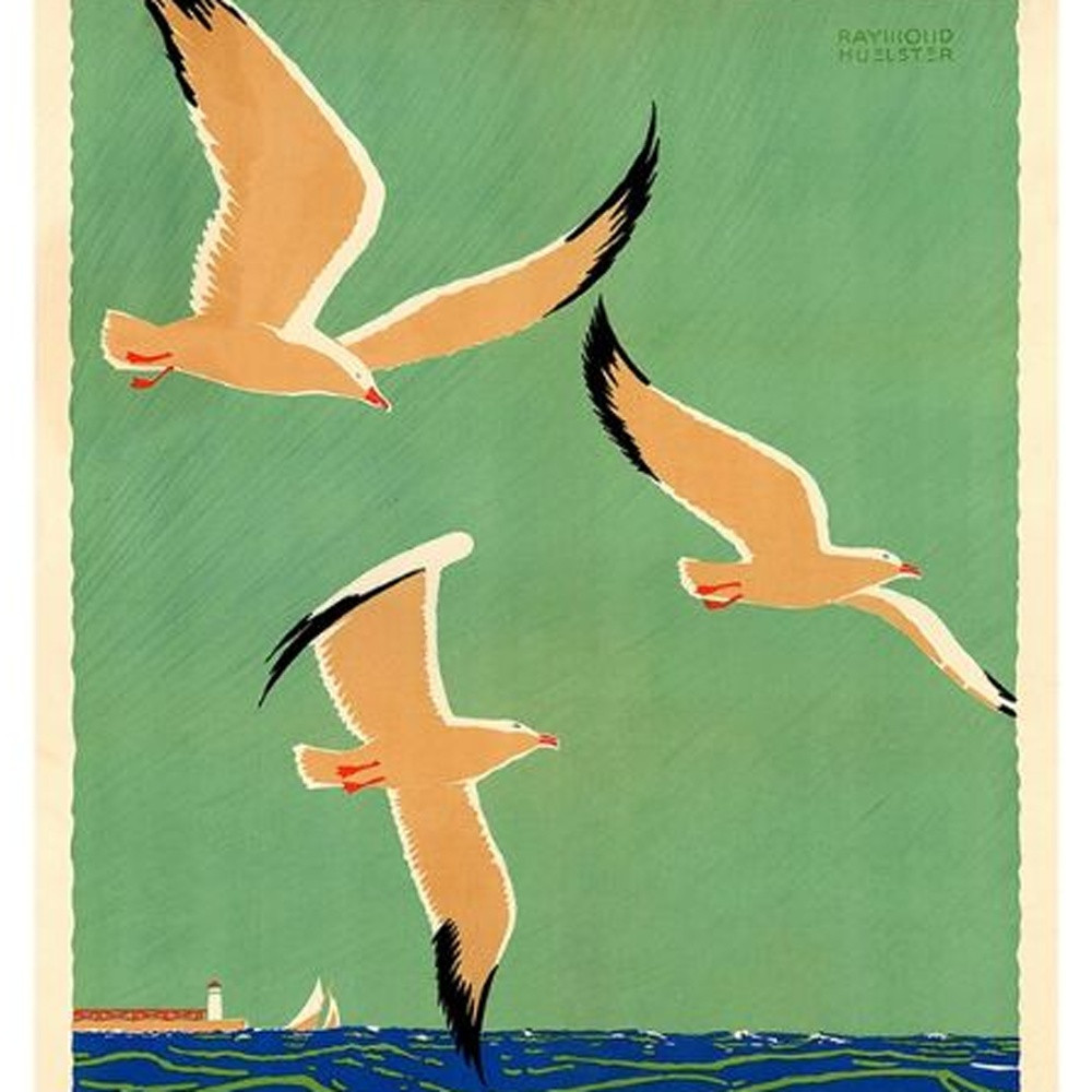 16" x 24" Birds Over Lake Michigan c1929 Vintage Travel Poster Wall Art