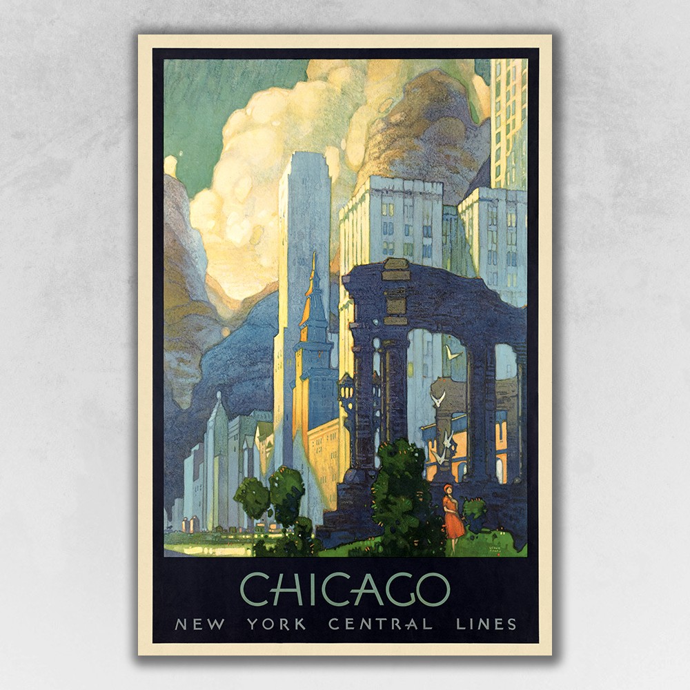 Vintage 1929 Chicago Michigan Ave Travel Unframed Print Wall Art-394338-1