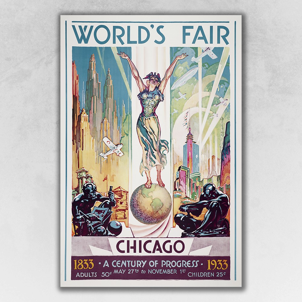 Vintage 1933 Chicago Worlds Fair Unframed Print Wall Art-394366-1