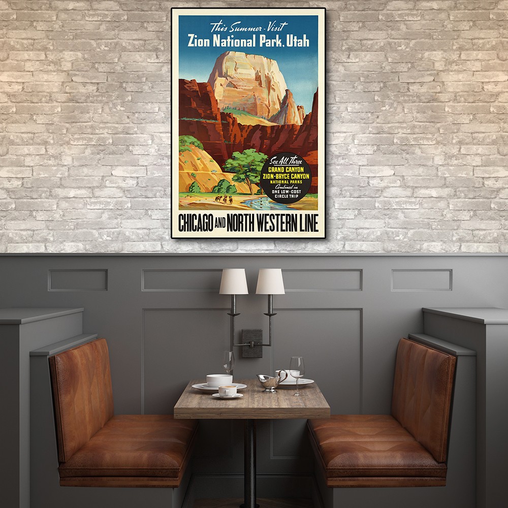 9" x 12" Zion National Utah c1950s Vintage Travel Poster Wall Art