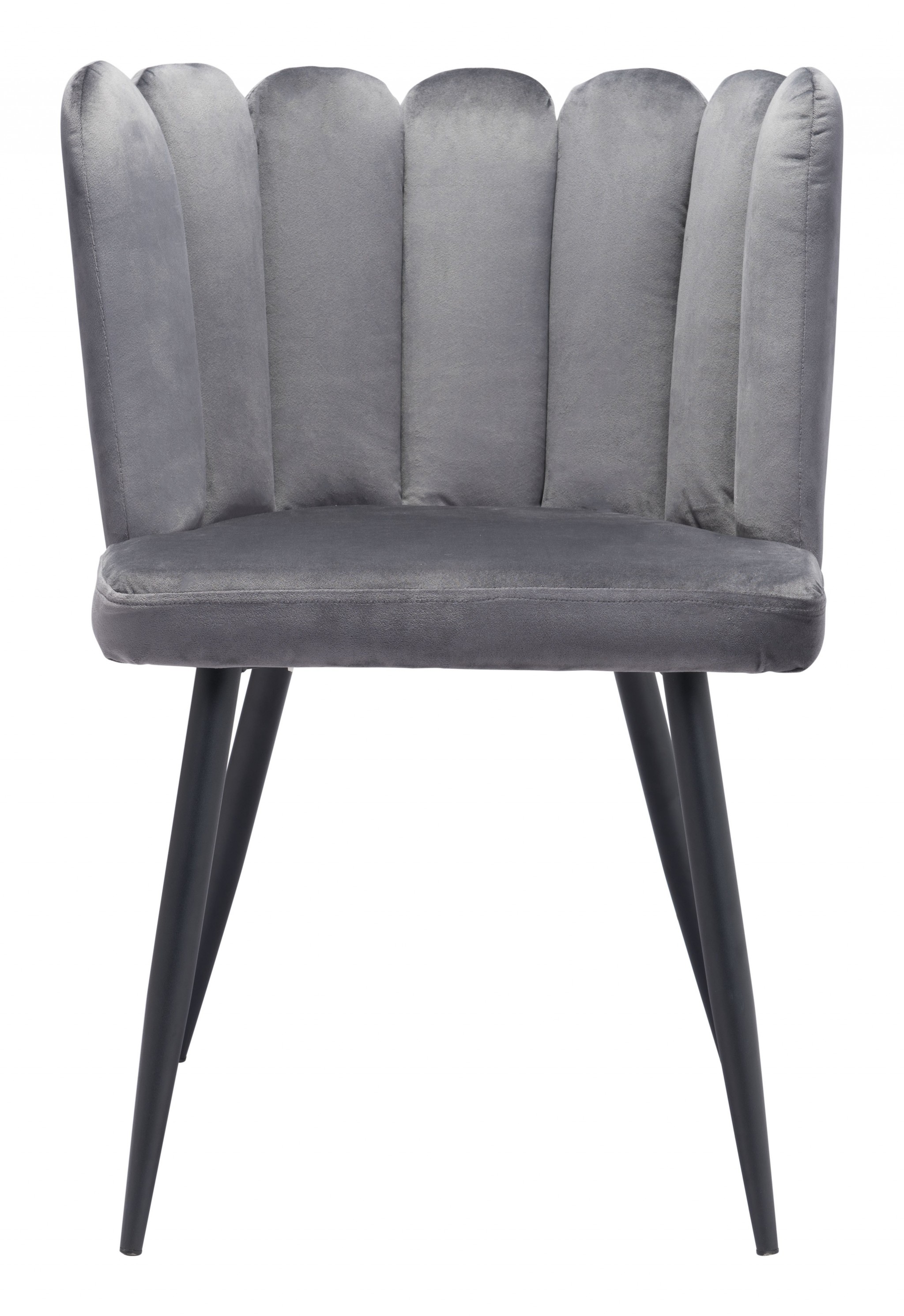 Set of Two Gray Velvet Glam Clam Dining Chairs