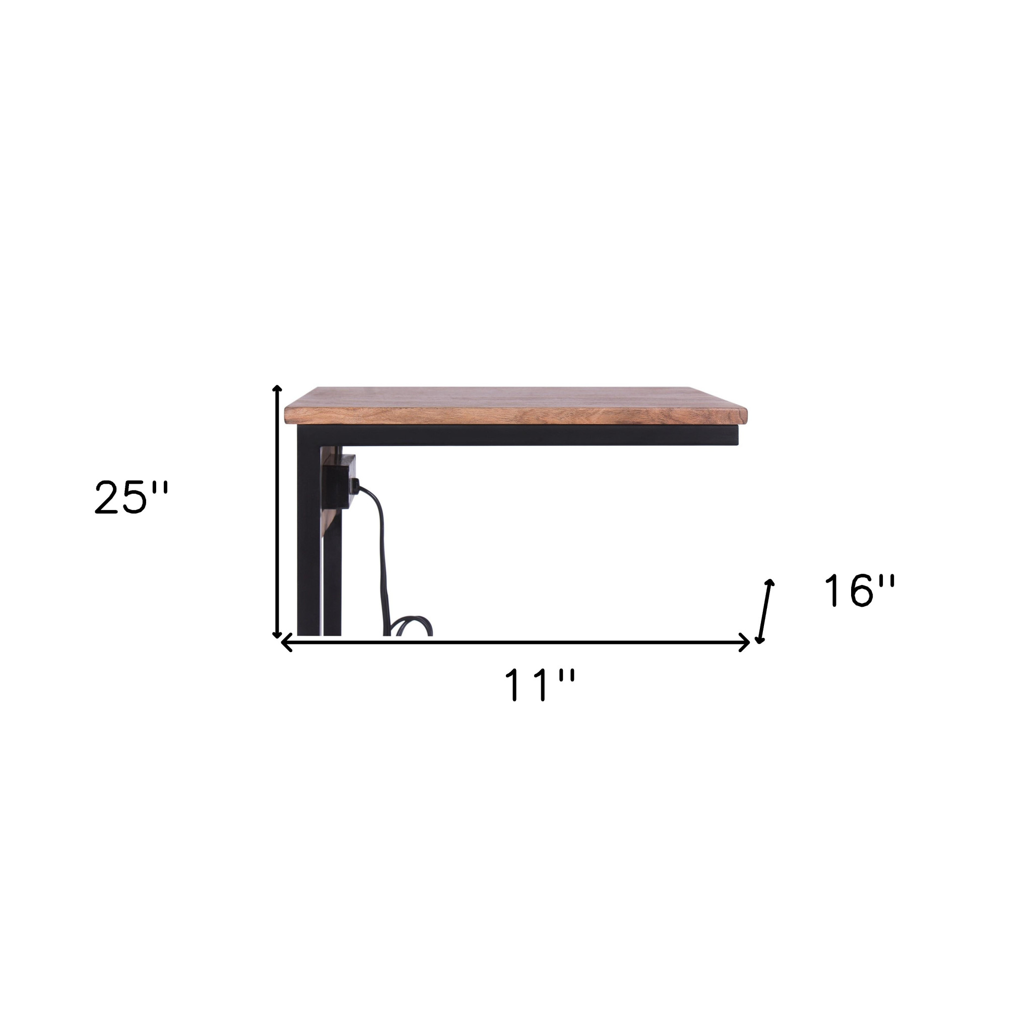 Modern Duo Tone Wood and Metal End or Side Table with USB
