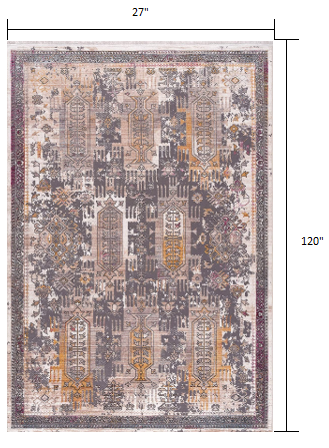 10" Runner Gray and Ivory Oriental Power Loom Runner Rug