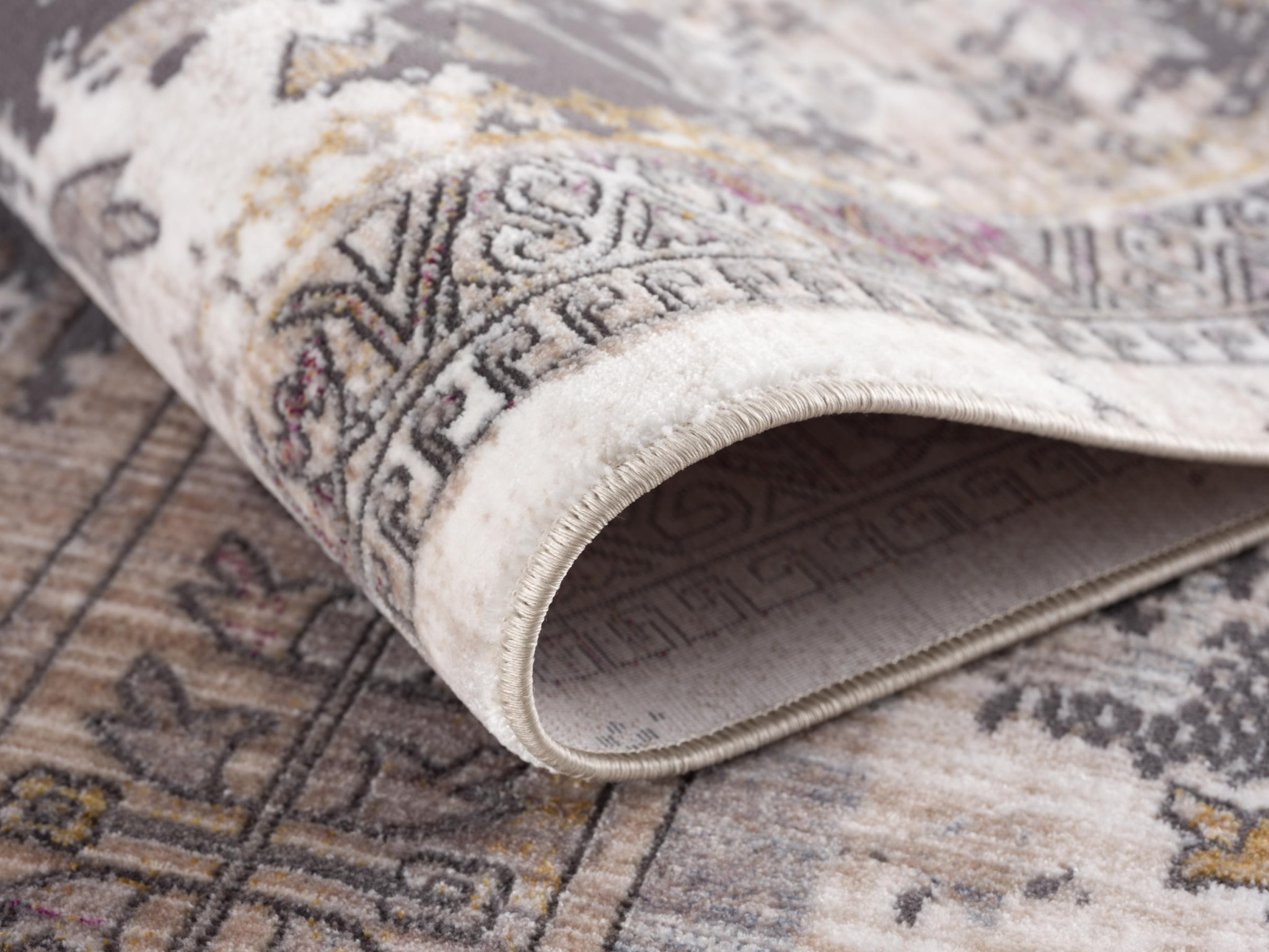 15" Runner Gray and Ivory Oriental Power Loom Runner Rug