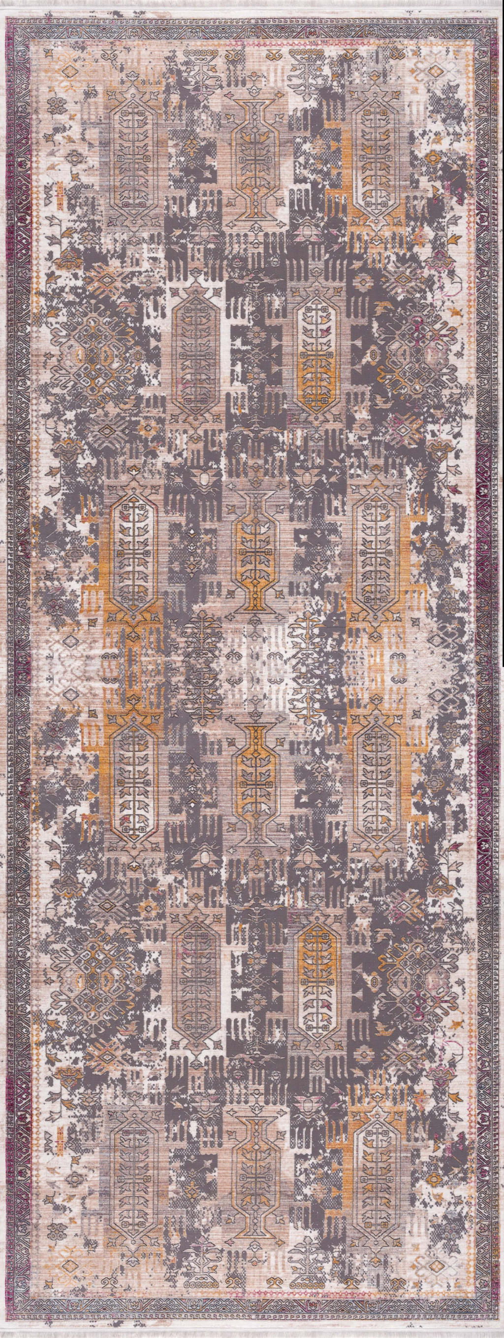 15" Runner Gray and Ivory Oriental Power Loom Runner Rug