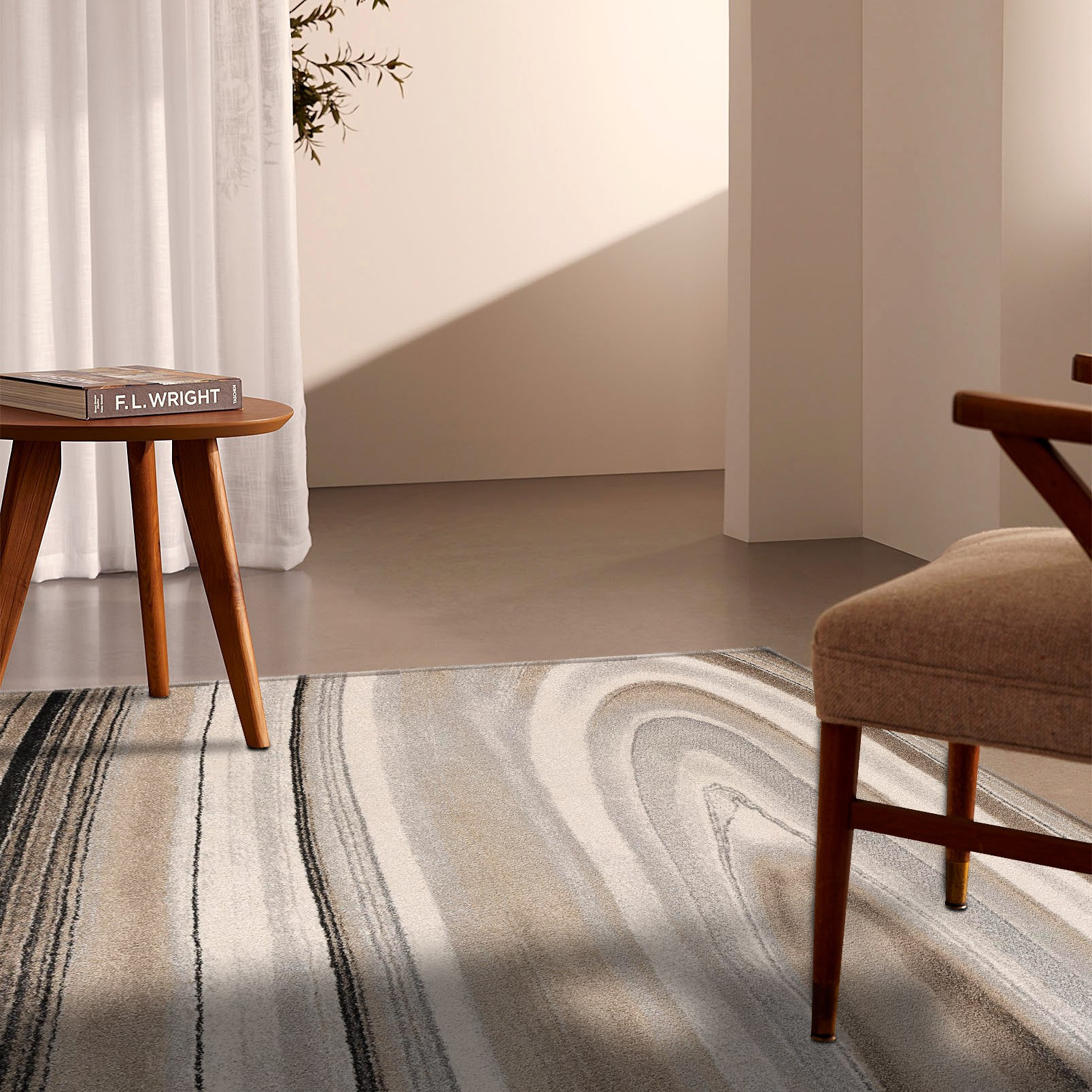 4" X 6" Cream and Tan Abstract Marble Area Rug