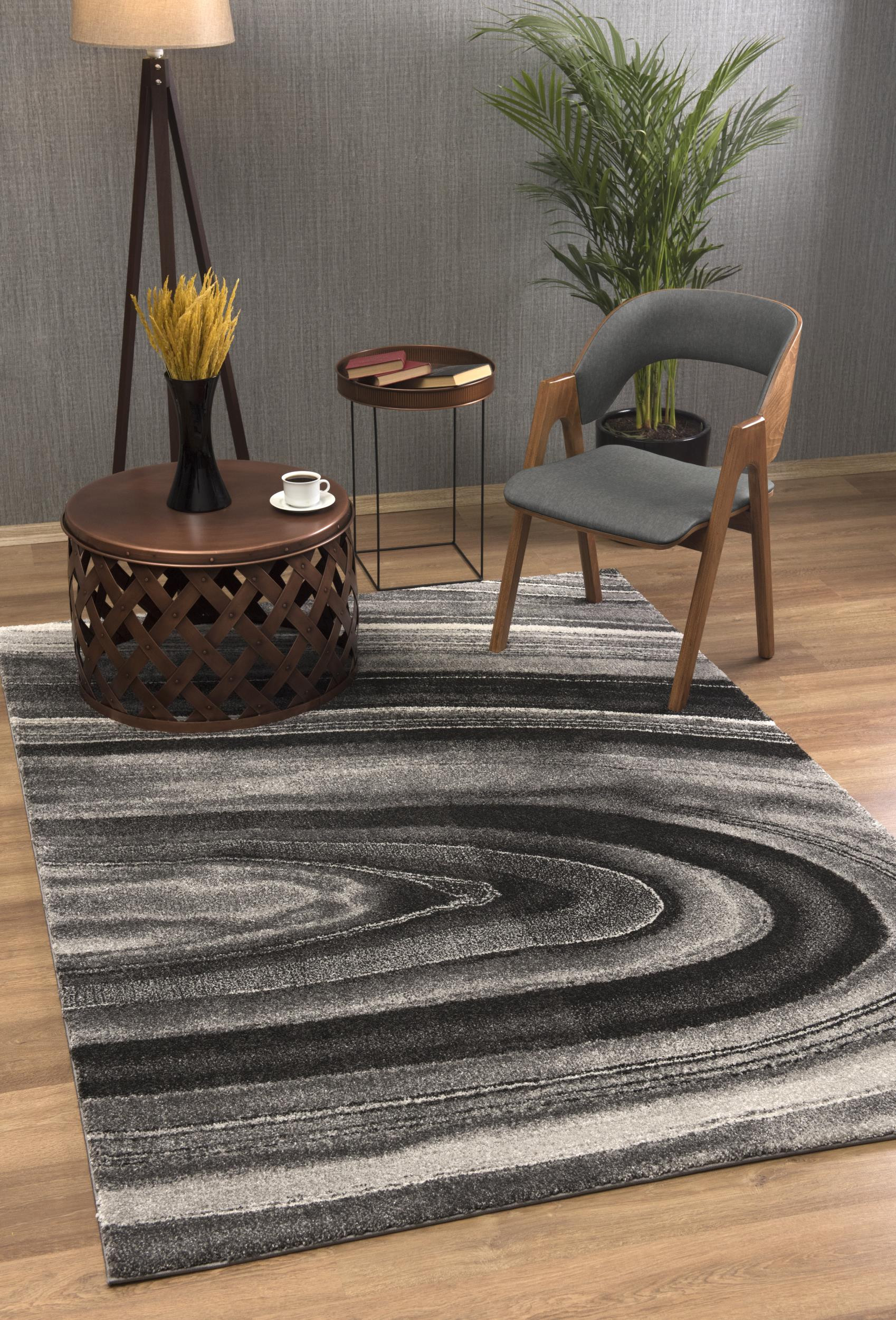 5" X 8" Dark Gray Abstract Illusional Area Rug