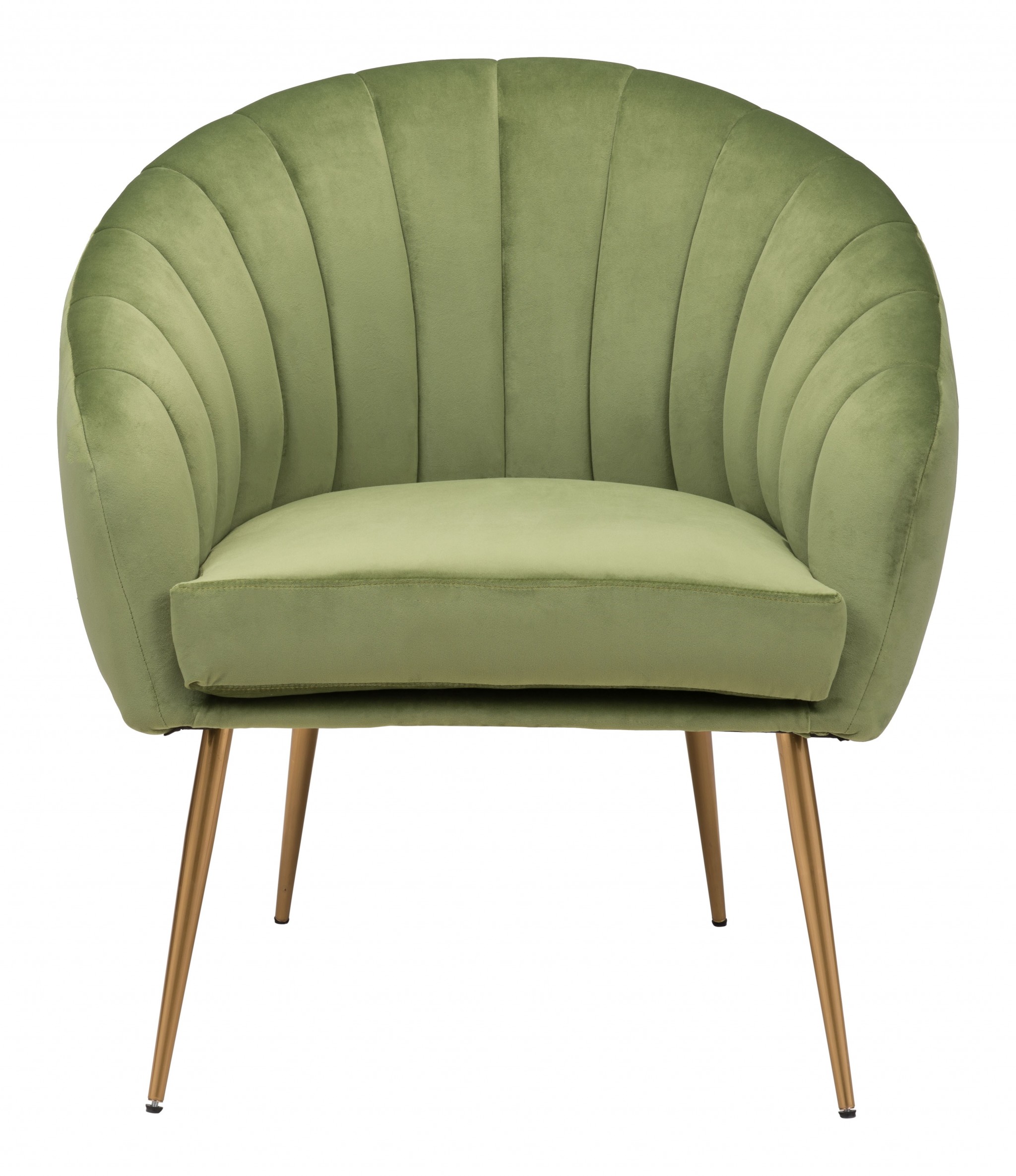 Mossy Green and Gold Curve Vertical Channel Accent Club Chair