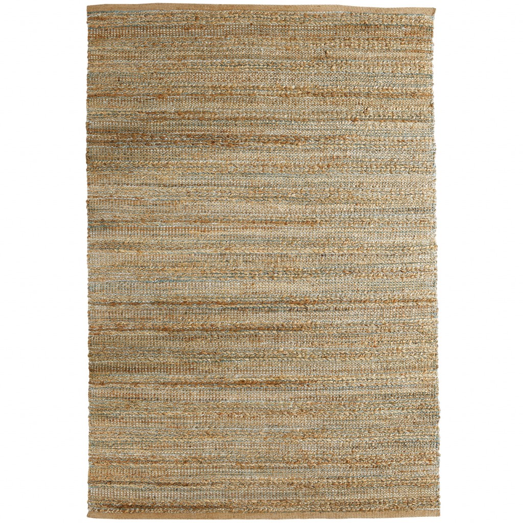 8' X 10' Teal and Natural Braided Jute Area Rug-395117-1