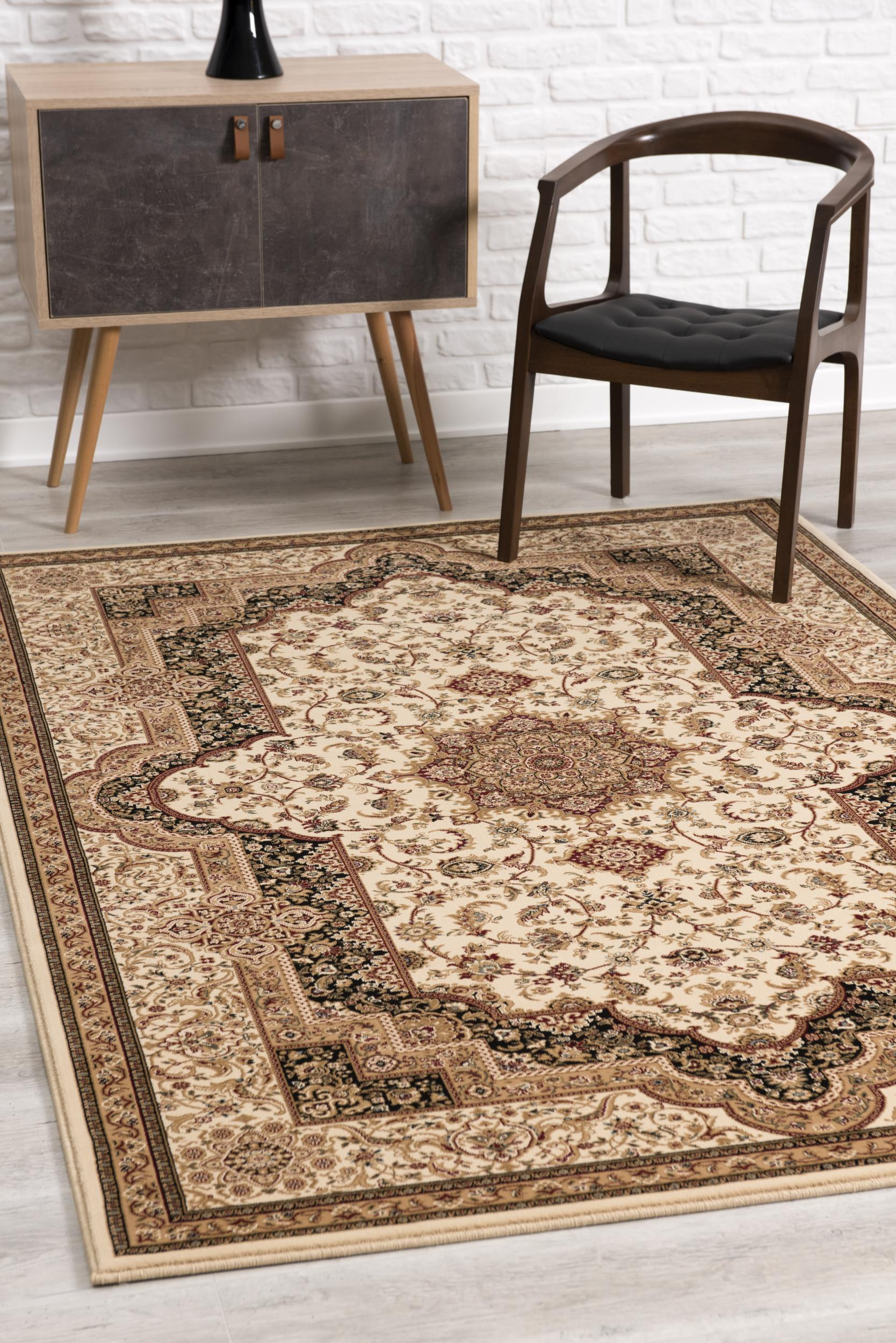 4" X 6" Black and Ivory Oriental Power Loom Area Rug