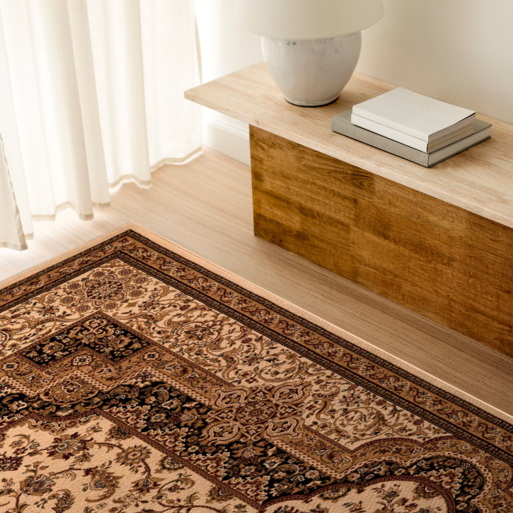 4" X 6" Black and Ivory Oriental Power Loom Area Rug
