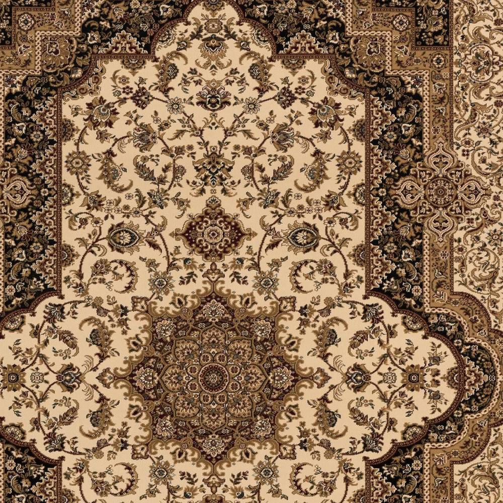 5" X 8" Black and Ivory Oriental Power Loom Area Rug