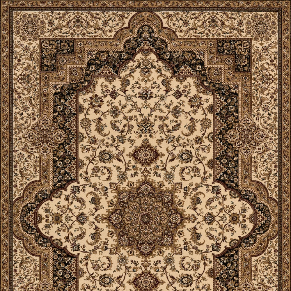 5" X 8" Black and Ivory Oriental Power Loom Area Rug