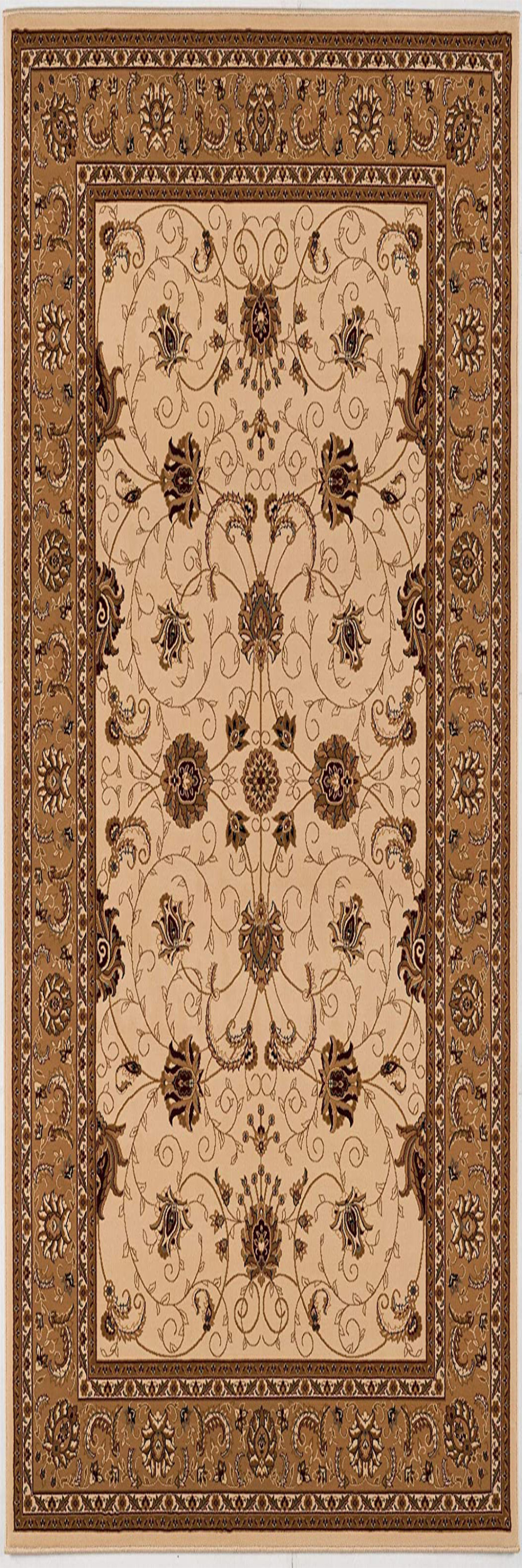 15" Runner Beige and Ivory Oriental Power Loom Runner Rug