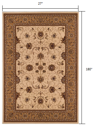 15" Runner Beige and Ivory Oriental Power Loom Runner Rug