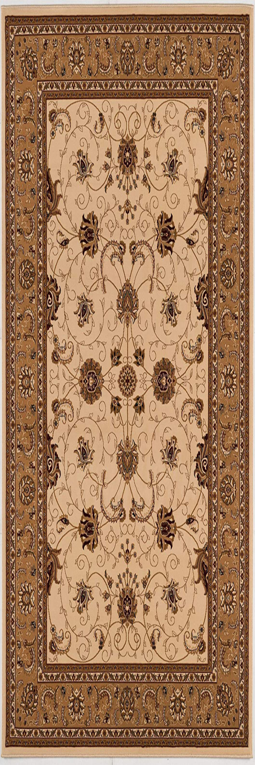 13" Runner Beige and Ivory Oriental Power Loom Runner Rug