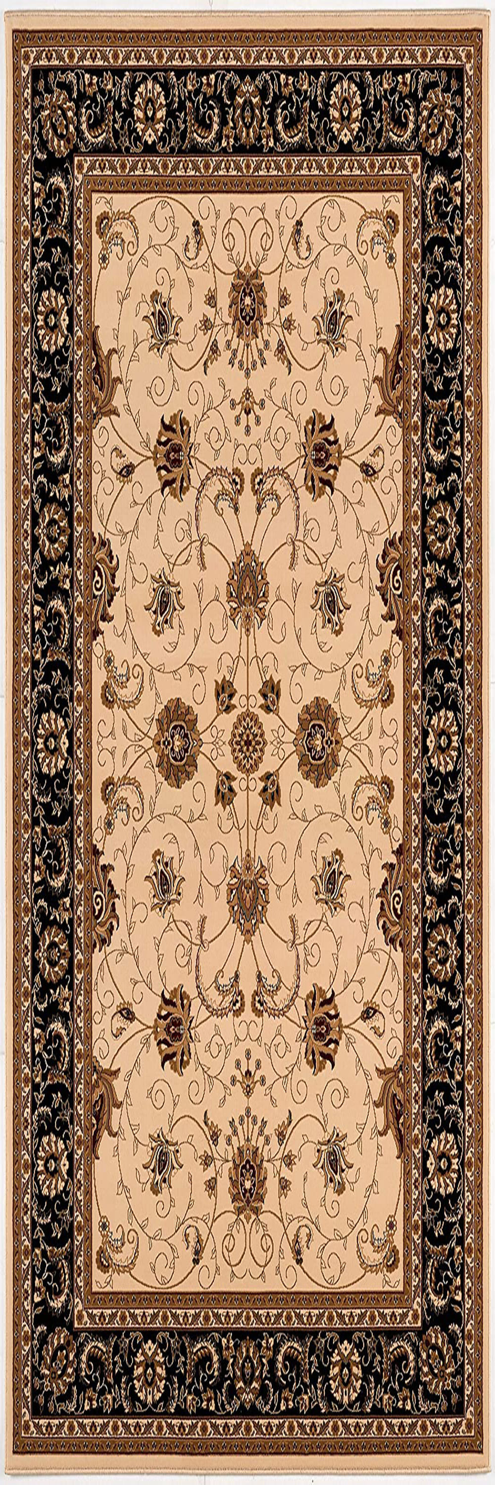 13' Black And Ivory Oriental Runner Rug-395249-1