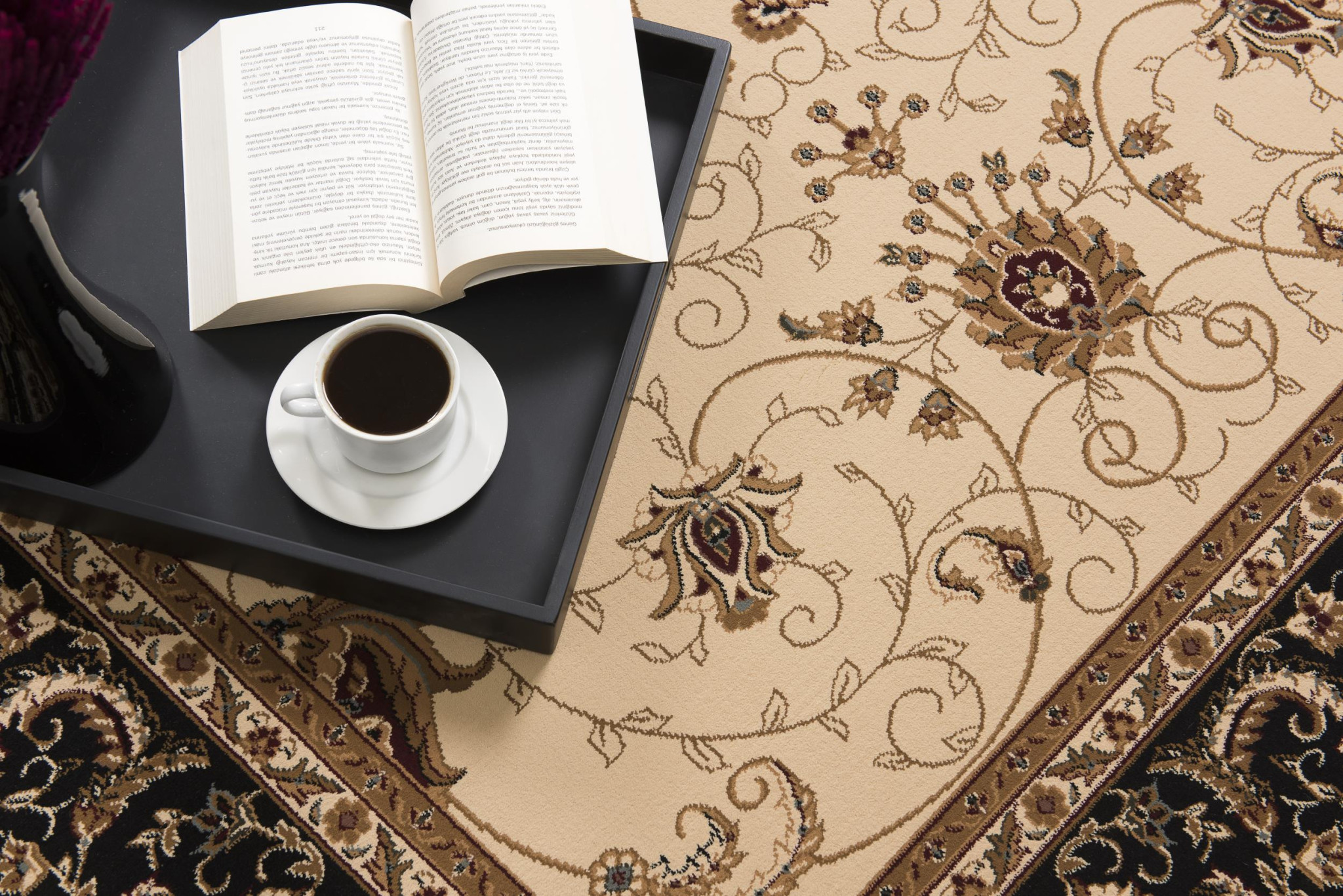 20" Runner Black and Ivory Oriental Power Loom Runner Rug