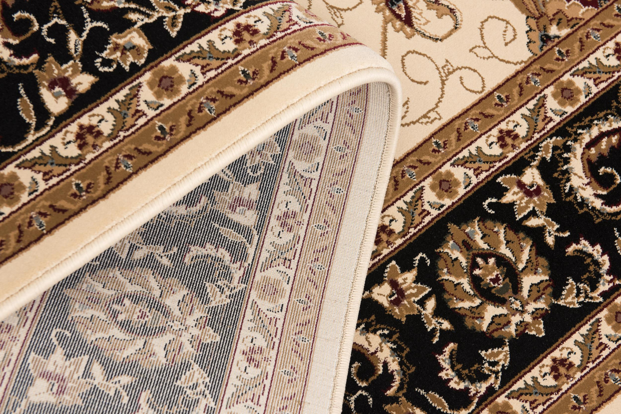 20" Runner Black and Ivory Oriental Power Loom Runner Rug