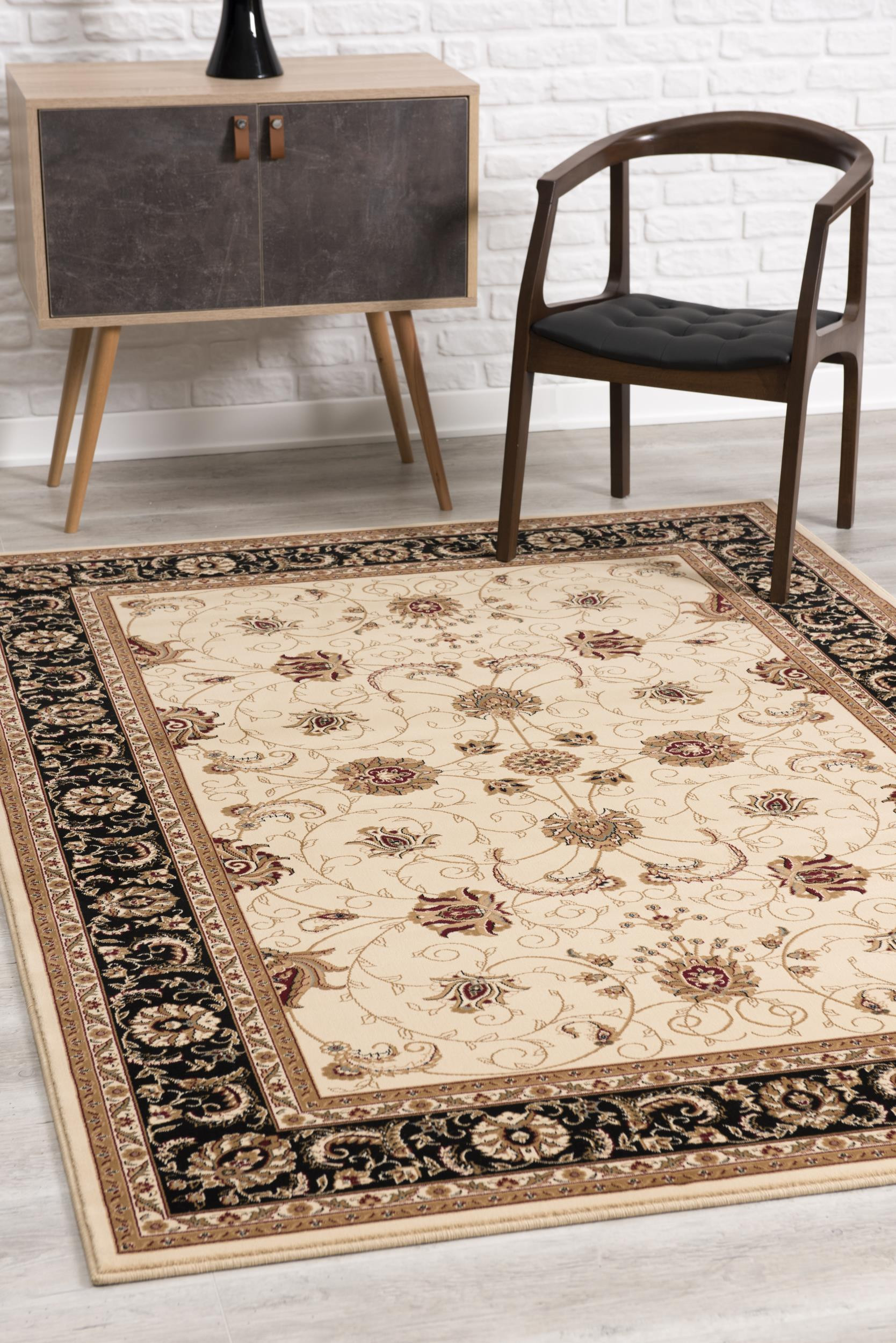 7’ x 9’ Cream and Black Decorative Area Rug-395258-1