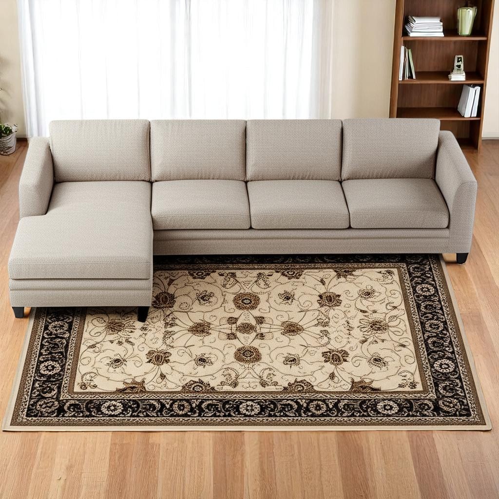 8' X 11' Black And Ivory Oriental Area Rug-395259-1