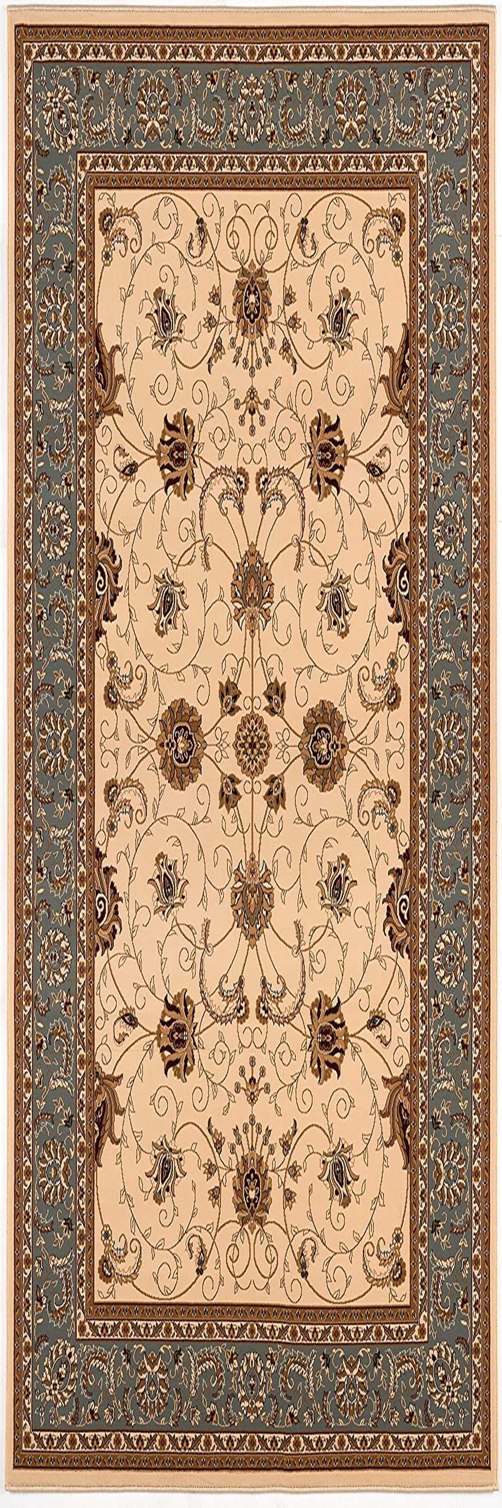 2’ x 10’ Cream and Blue Traditional Runner Rug-395260-1