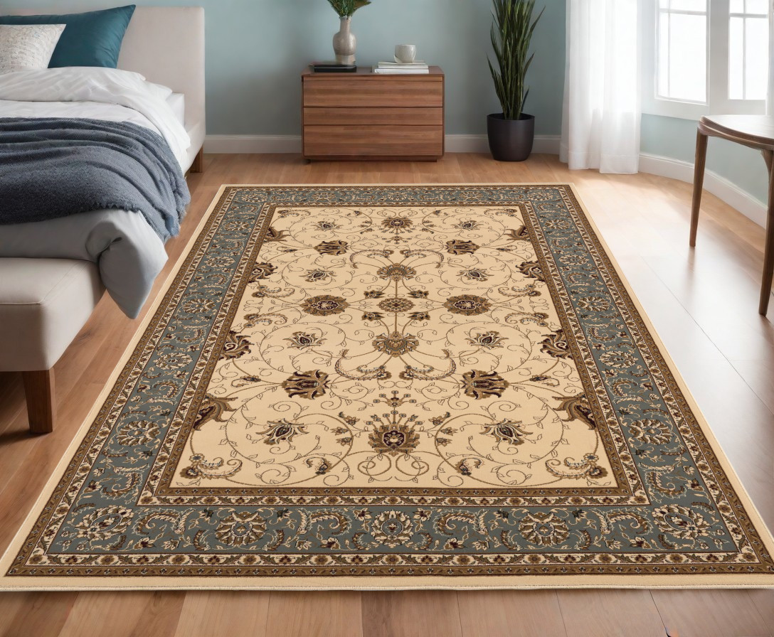 4’ x 6’ Cream and Blue Traditional Area Rug-395277-1