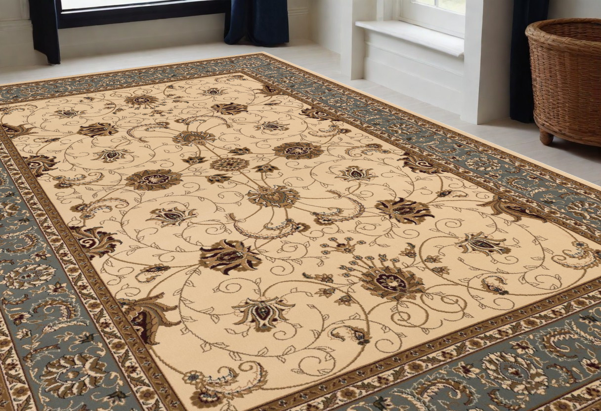 5’ x 8’ Cream and Blue Traditional Area Rug-395279-1