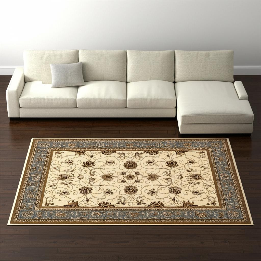 7' X 9' Blue And Ivory Oriental Area Rug-395280-1