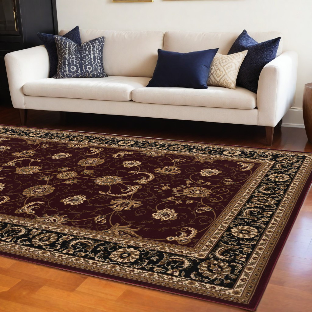 7' X 9' Red And Black Oriental Area Rug-395303-1