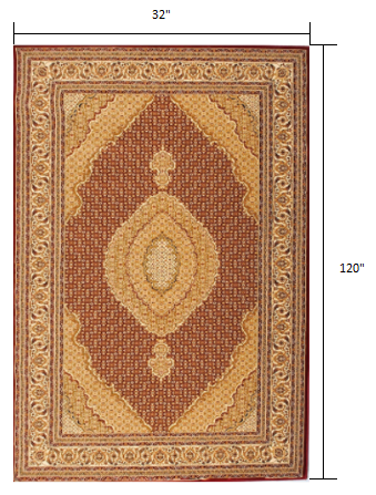 10" Runner Red and Beige Oriental Power Loom Runner Rug