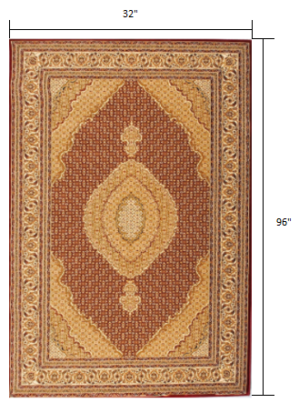 8" Runner Red and Beige Oriental Power Loom Runner Rug