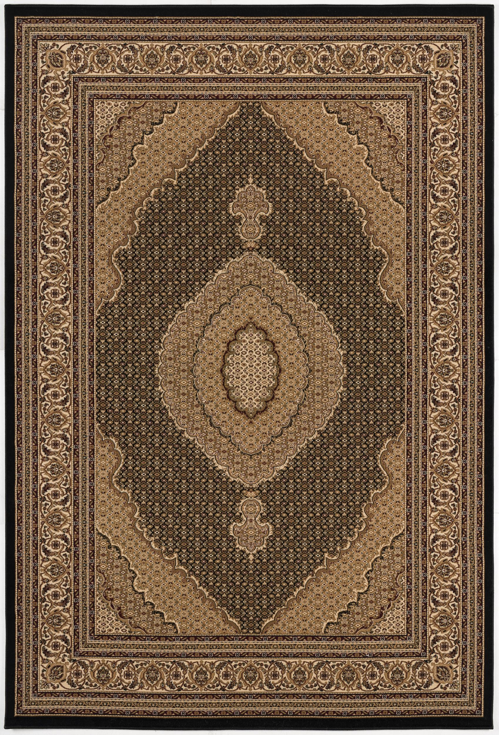 5" X 8" Beige and Black Medallion Power Loom Area Rug