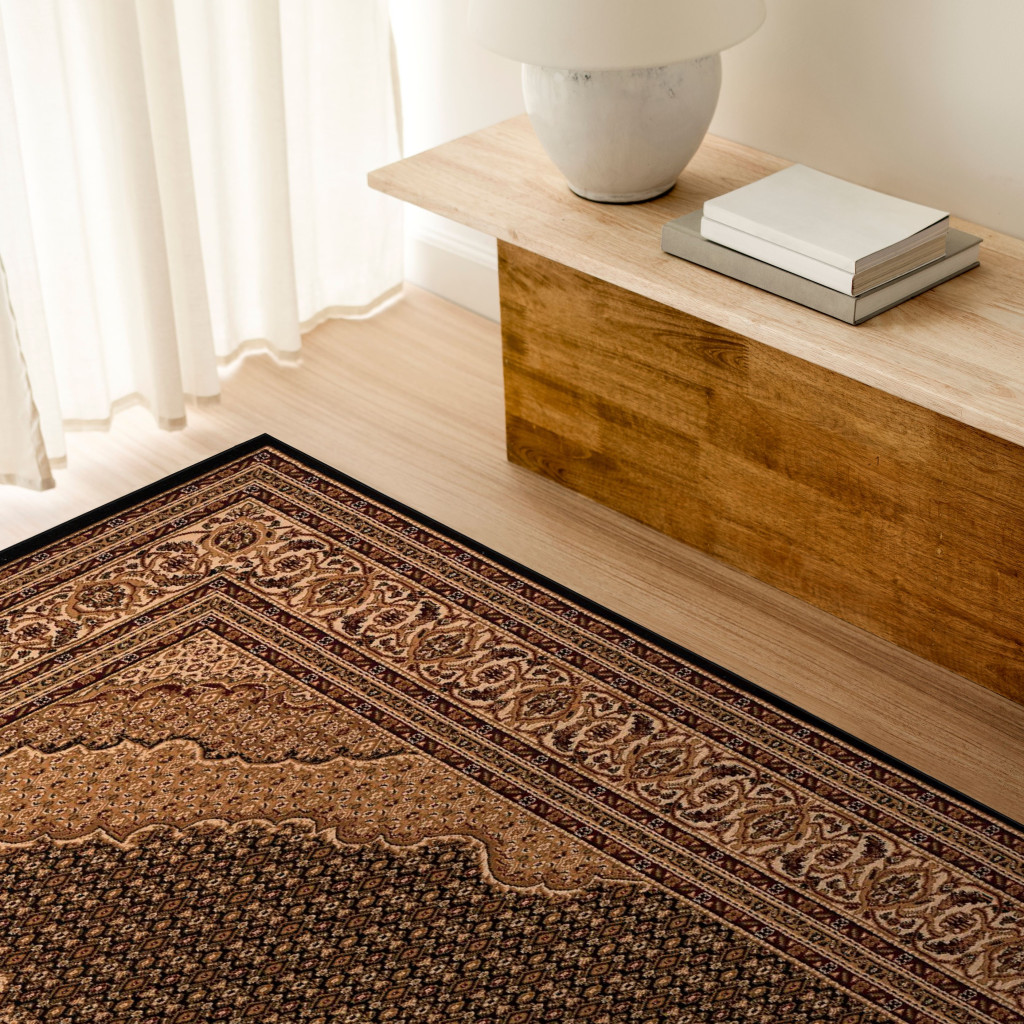 5" X 8" Beige and Black Medallion Power Loom Area Rug