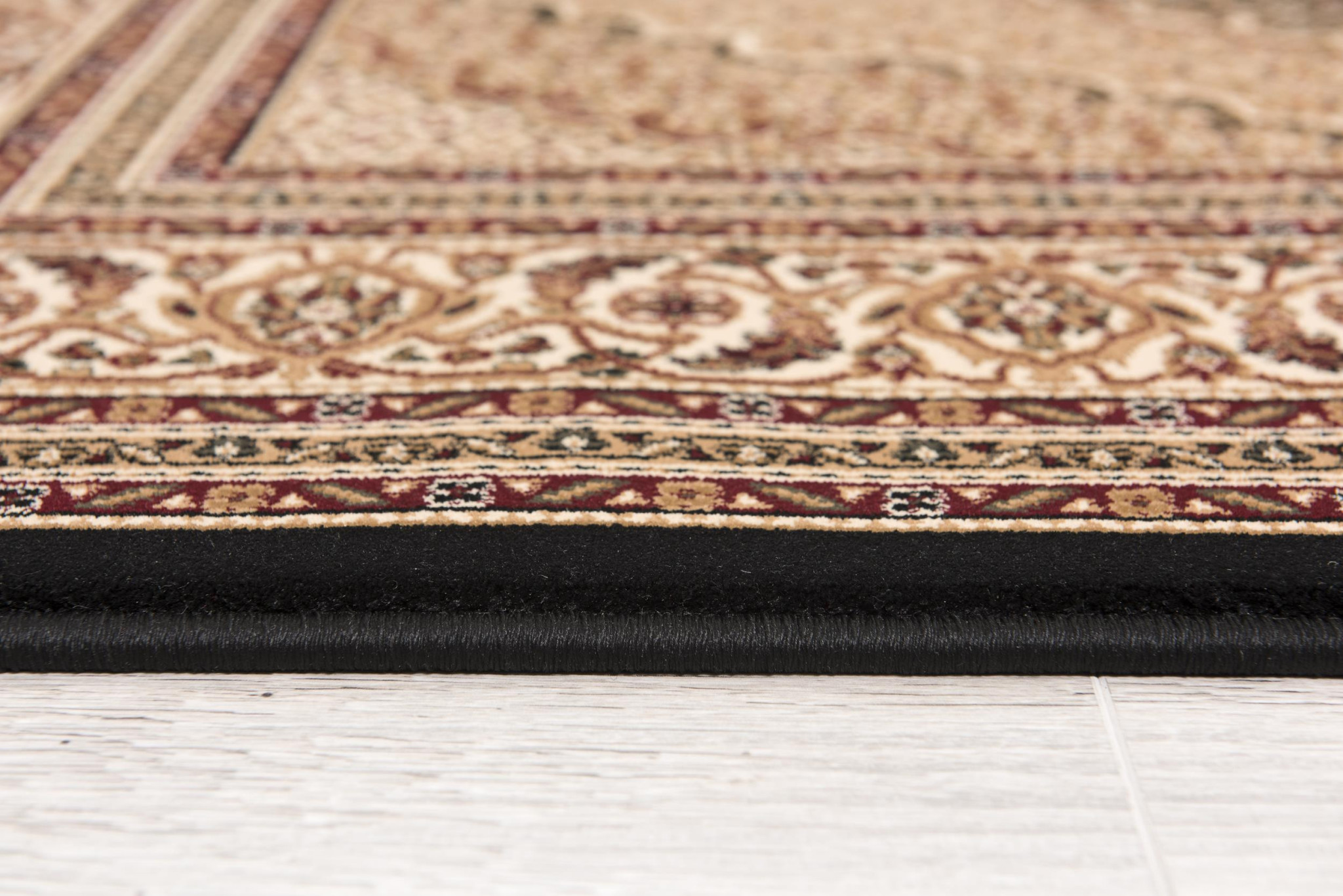 5" X 8" Beige and Black Medallion Power Loom Area Rug