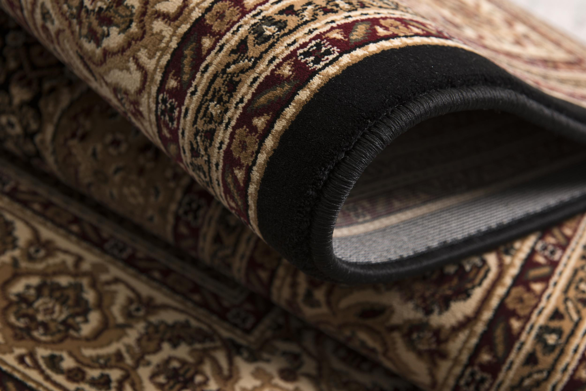 5" X 8" Beige and Black Medallion Power Loom Area Rug
