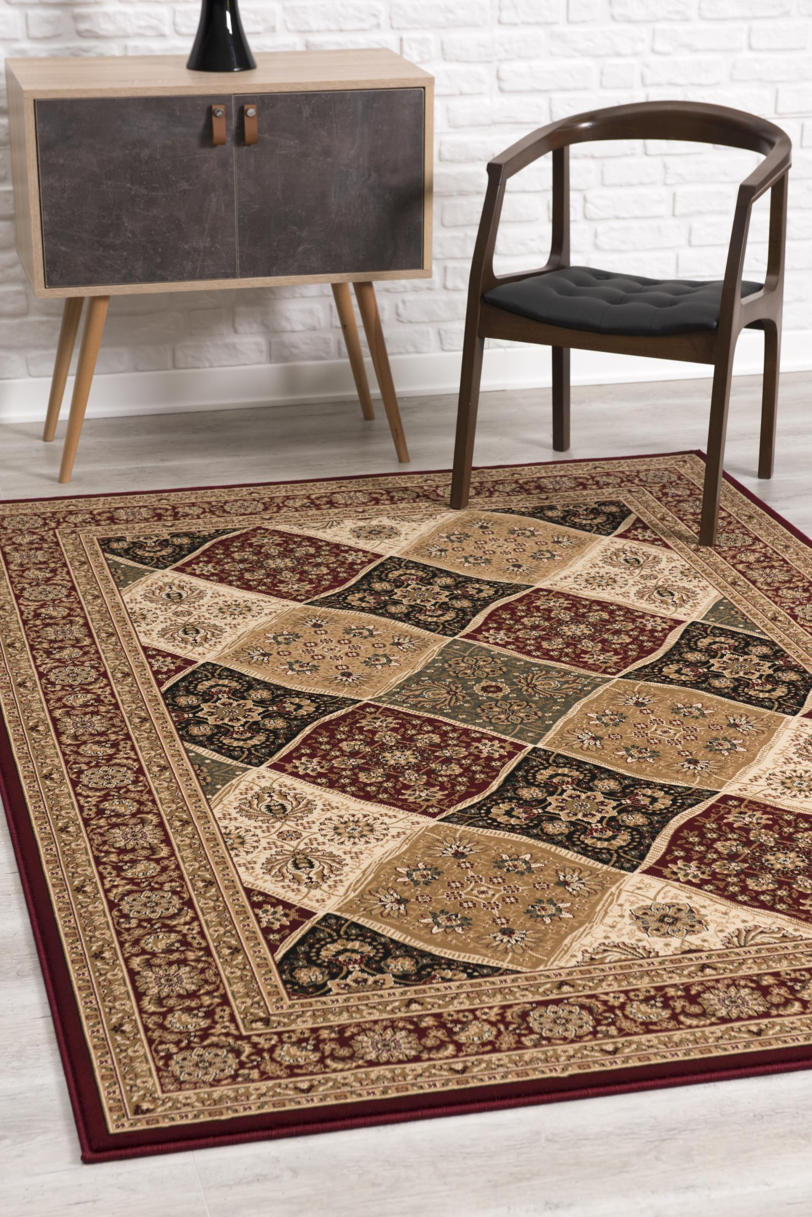 13" Runner Red and Beige Oriental Power Loom Runner Rug