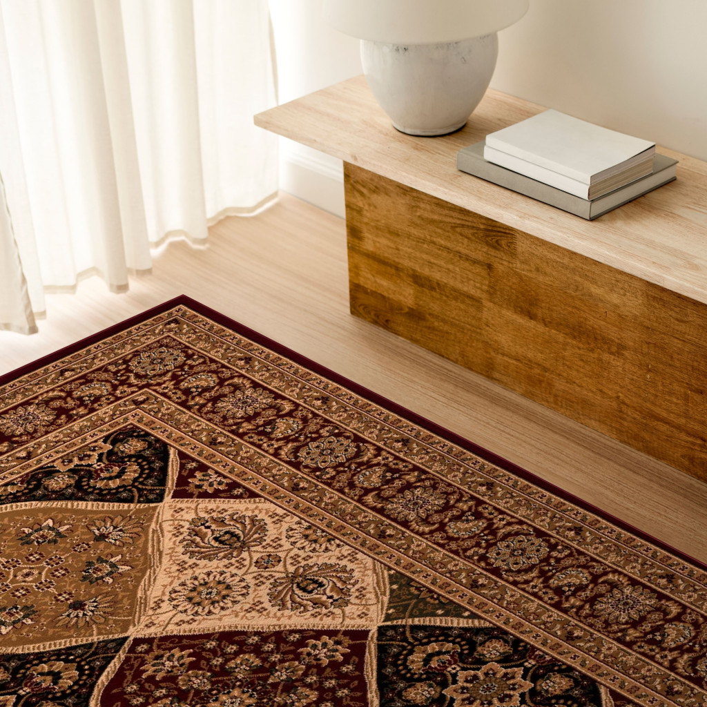 13" Runner Red and Beige Oriental Power Loom Runner Rug