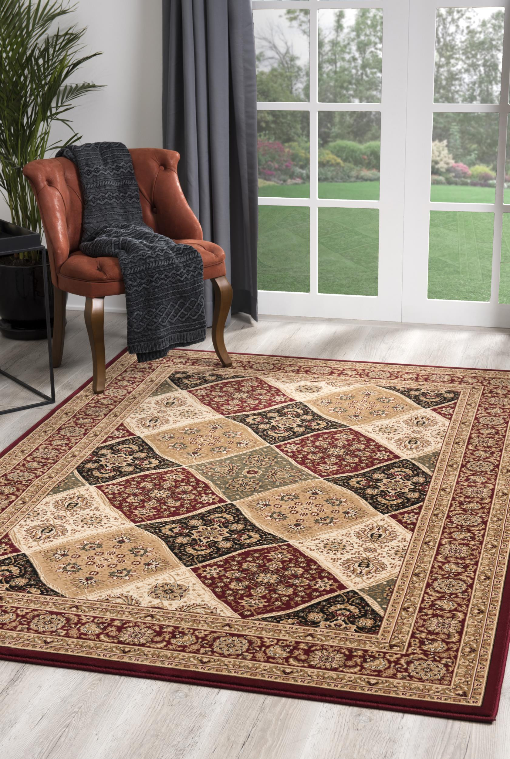 13" Runner Red and Beige Oriental Power Loom Runner Rug