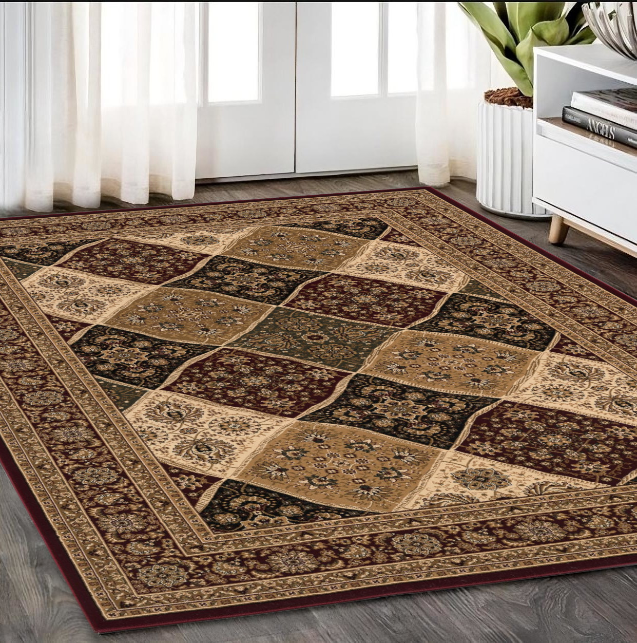 5’ x 8’ Red Decorative Diamonds Area Rug-395371-1